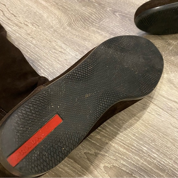 Authentic Prada Brown Suede Flat Knee-High Boots - Picture 6 of 8